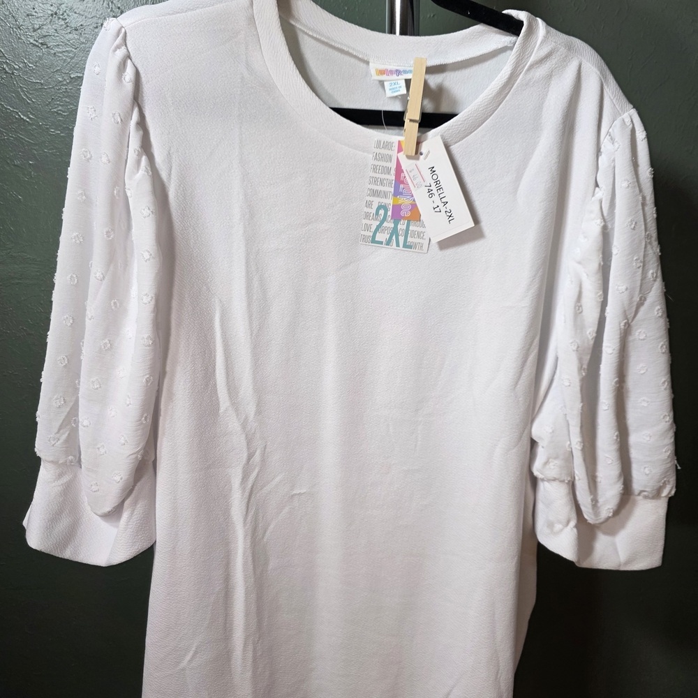 LuLaRoe White Puff Sleeve Top